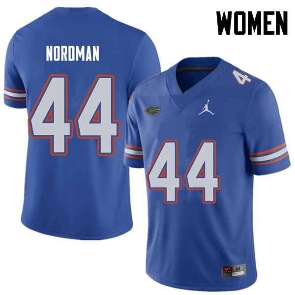 Women's NCAA Florida Gators Tucker Nordman #44 Stitched Authentic Jordan Brand Royal College Football Jersey MJU5165JC